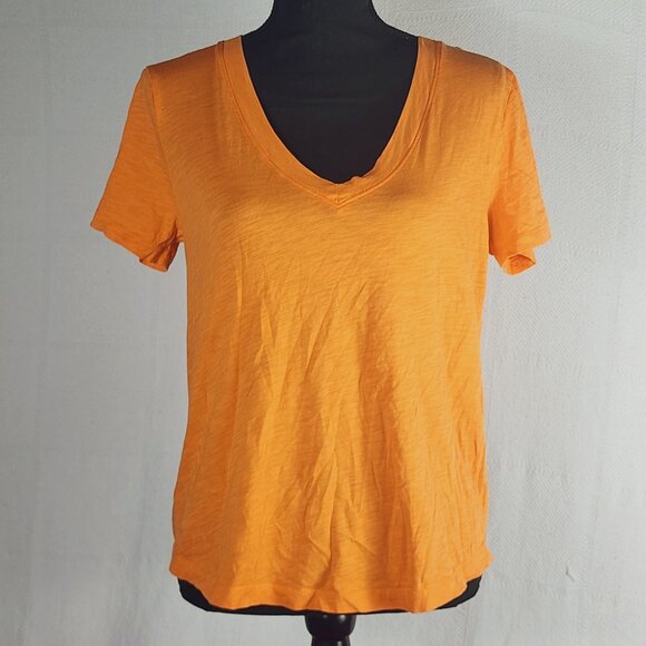 Loft Orange Cream V-Neck Cotton Short Sleeve Hi Low Classic Basic T-Shirt Size M - Picture 1 of 16